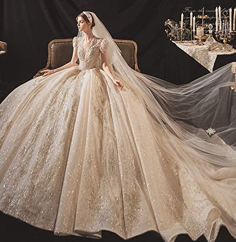 LSDJGDDE Gold Wedding Dresses V-Neck Off